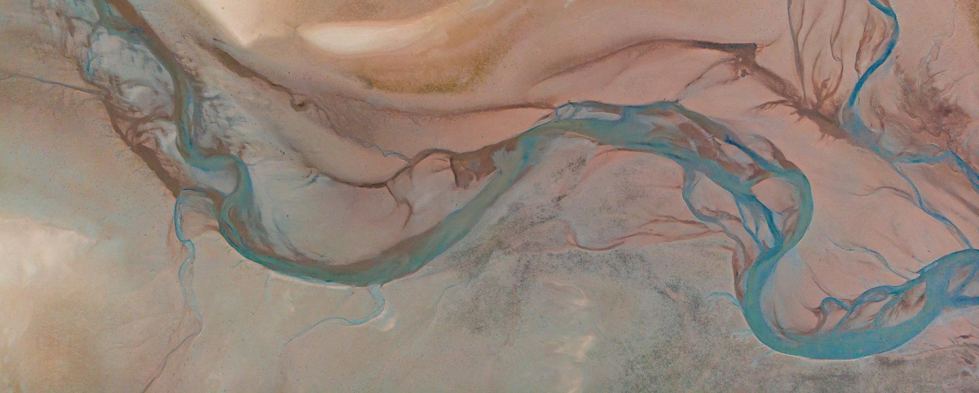 Aerial view of branching river channels